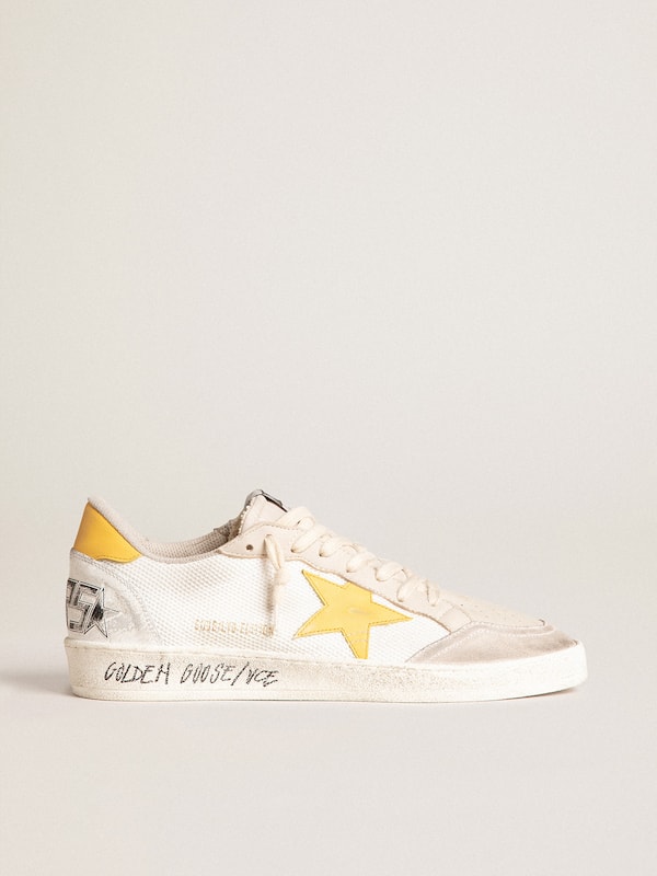 Golden Goose - Ball Star LTD in white mesh with yellow leather star and heel tab in 