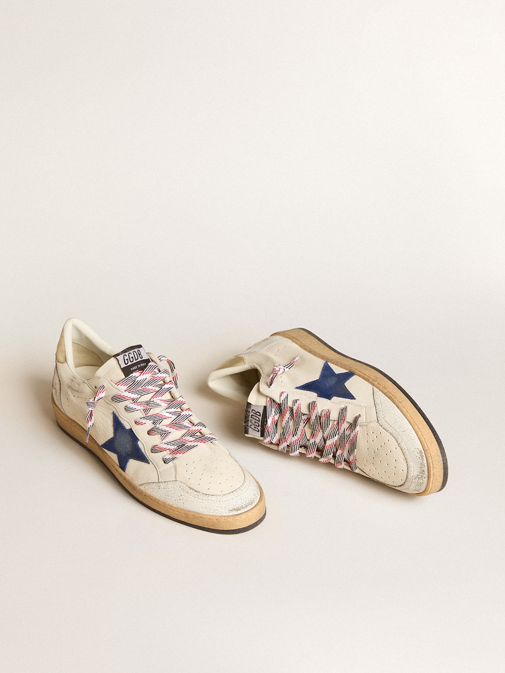Golden Goose - Men's Ball Star in nappa leather with blue suede star and platinum leather heel tab in 