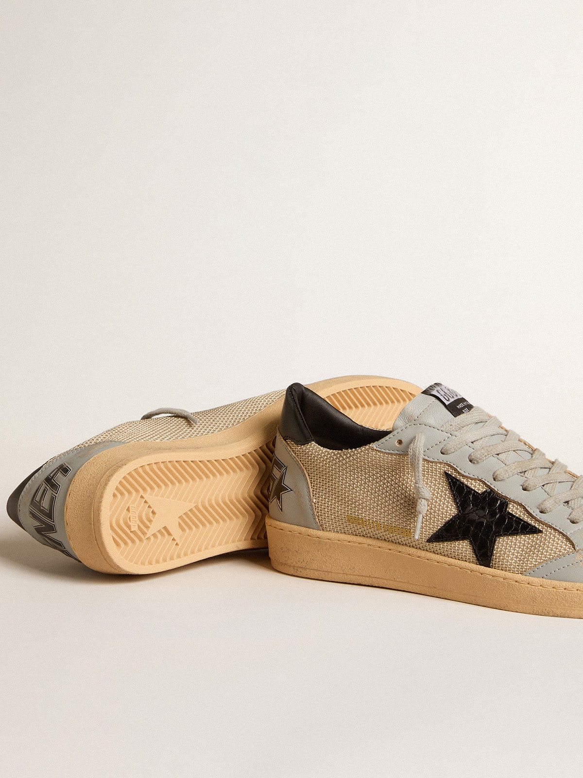 Golden Goose - Men's Ball Star LTD in beige mesh with croc-print leather star and nappa inserts in 