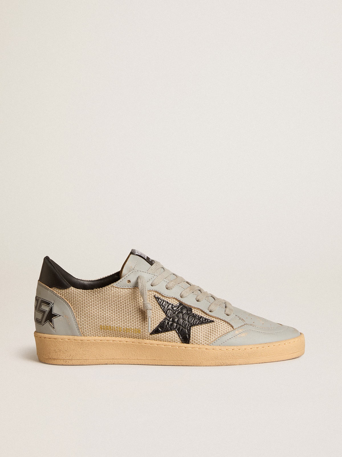 Golden Goose - Men's Ball Star LTD in beige mesh with croc-print leather star and nappa inserts in 