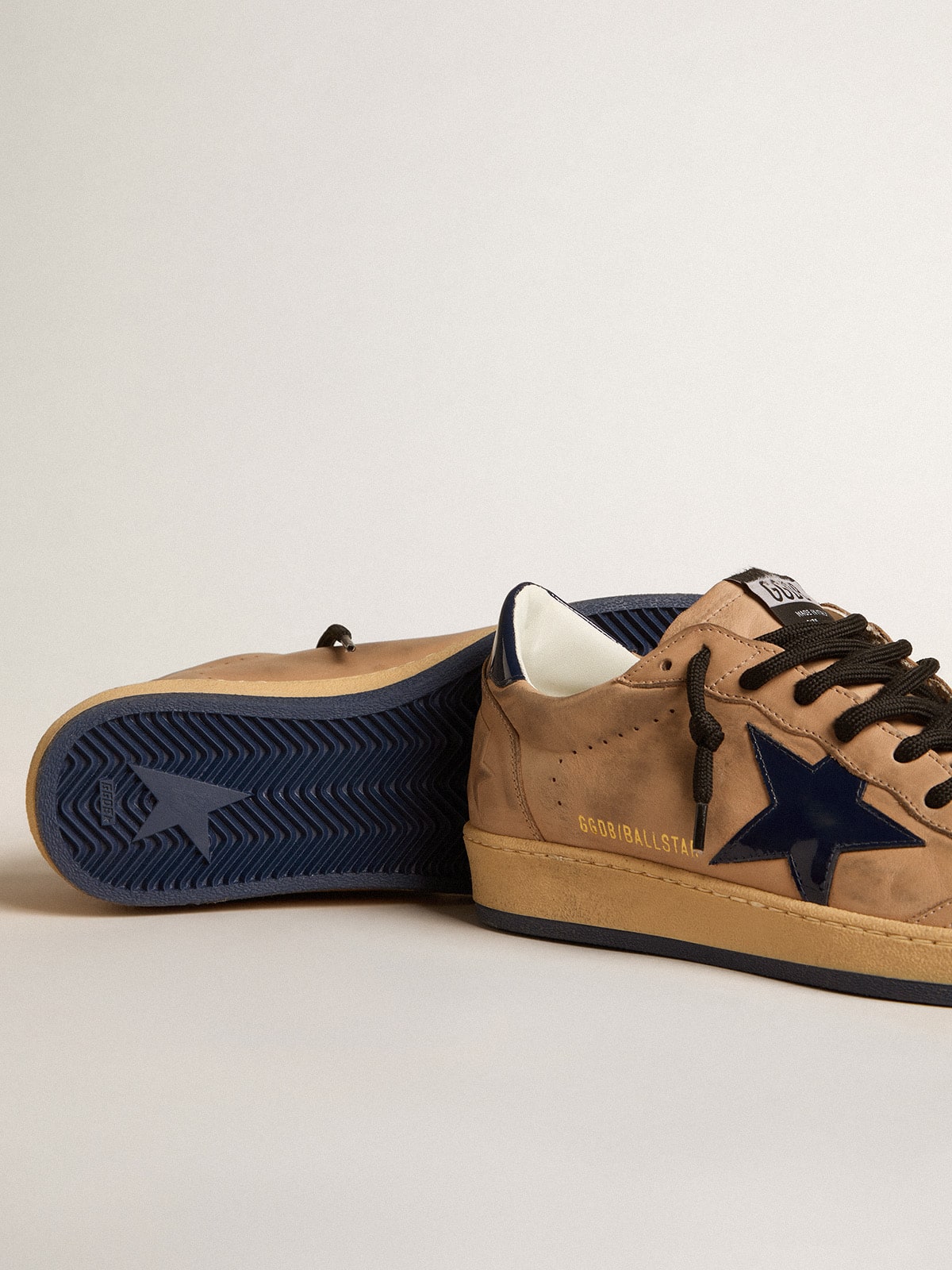 Golden Goose - Ball Star in beige leather with blue patent leather star and heel tab in 