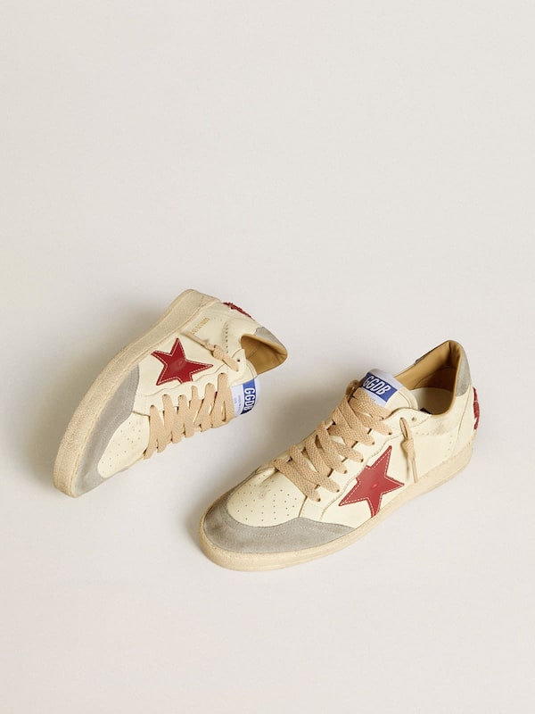 Golden Goose - Men's Ball Star LTD in nappa leather with red leather star and gray suede heel tab in 