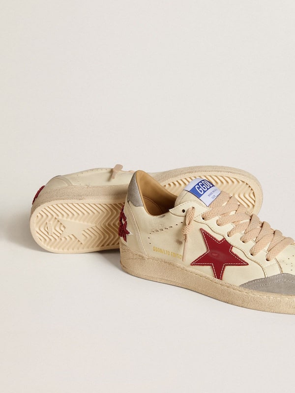 Golden Goose - Men's Ball Star LTD in nappa leather with red leather star and gray suede heel tab in 