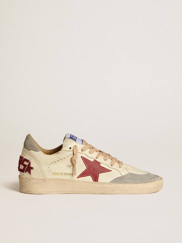 Golden Goose - Men's Ball Star LTD in nappa leather with red leather star and gray suede heel tab in 