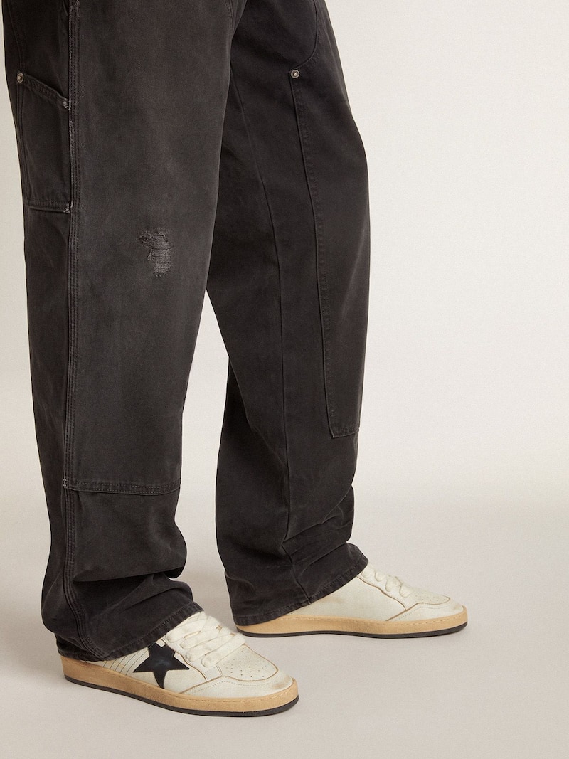 Golden Goose - Ball Star Uomo con stella in pelle nera e talloncino in pelle verde in 