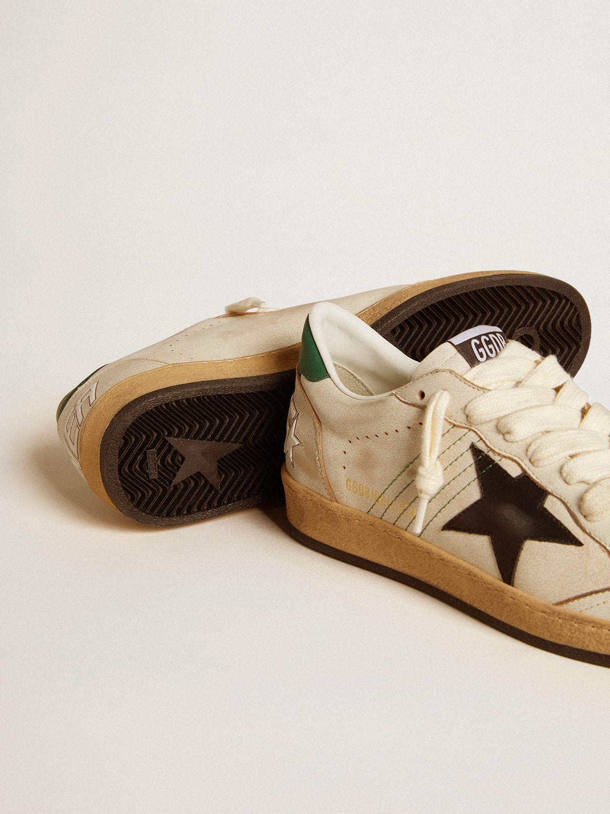 Golden Goose - Men’s Ball Star with black leather star and green leather heel tab in 