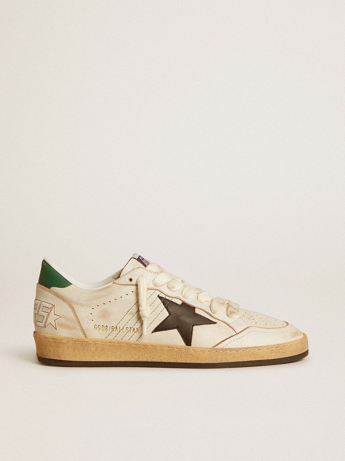 Golden Goose - Men’s Ball Star with black leather star and green leather heel tab in 