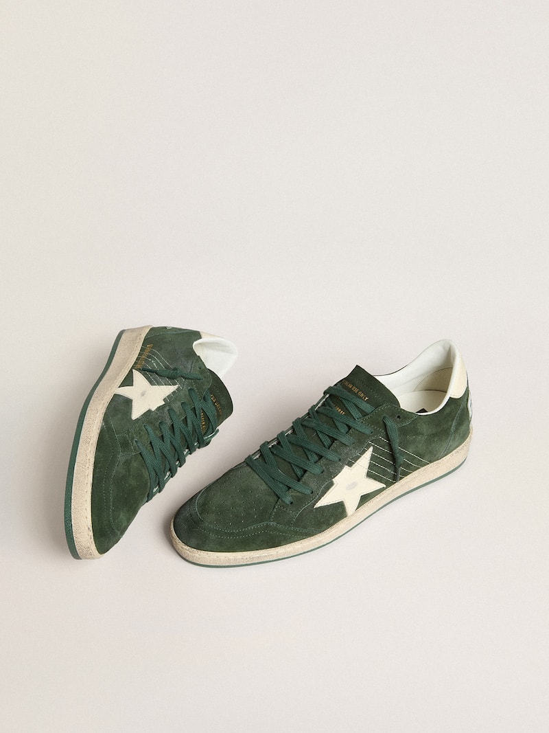 Golden Goose - Men's Ball Star in green suede with white leather star and heel tab in 