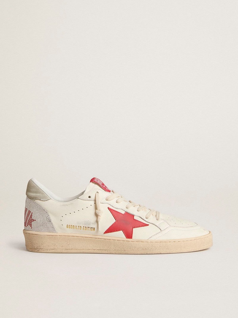 Golden Goose - Ball Star Uomo San Valentino con stella in pelle rossa e scritta rossa Swarovski in 