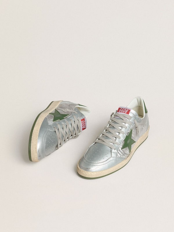 Golden Goose - Men's Ball Star in silver nylon with green leather star and heel tab in 