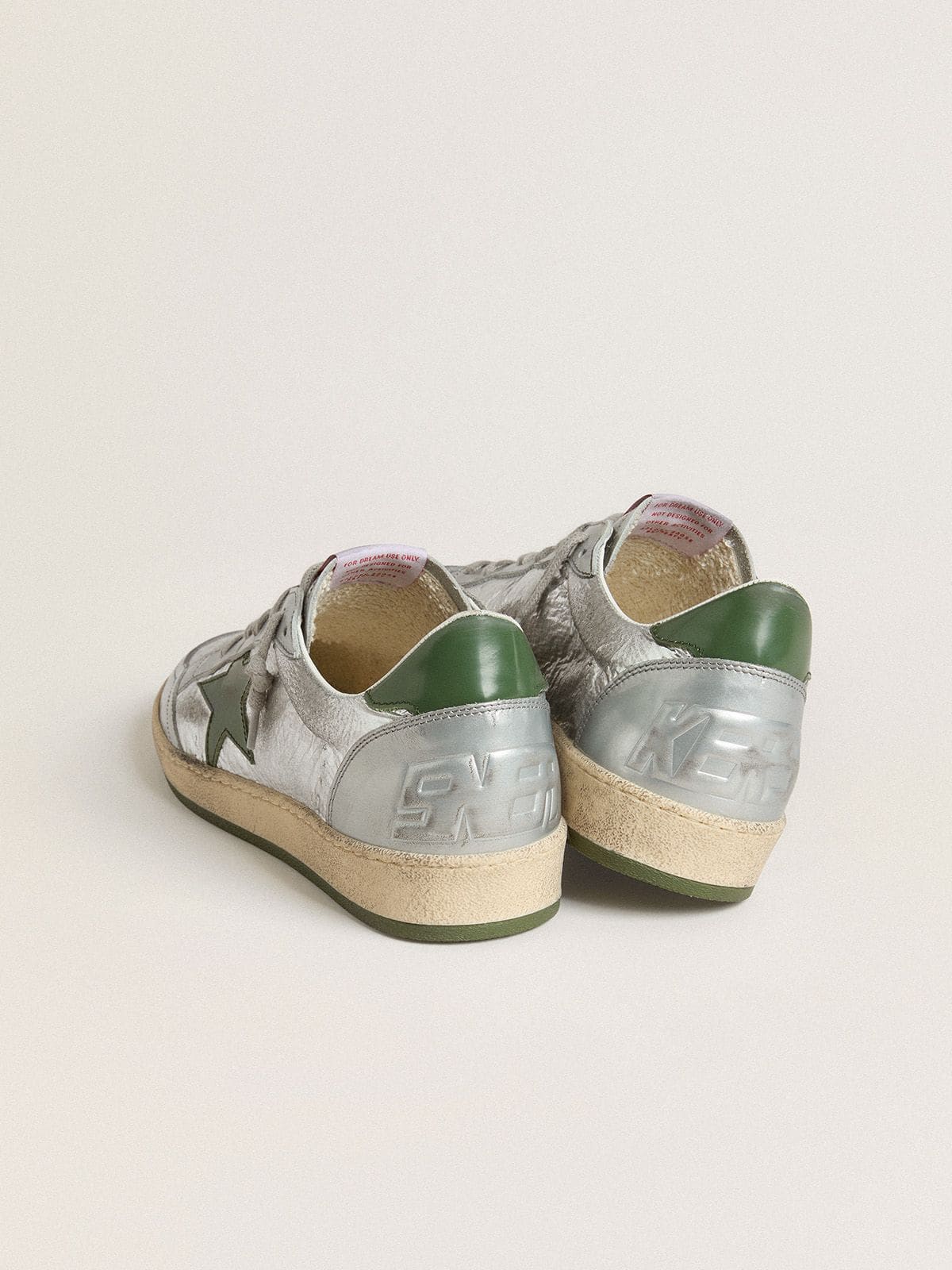 Golden Goose - Ball Star de Hombre de nailon plateado con estrella y refuerzo del talón de piel verde in 