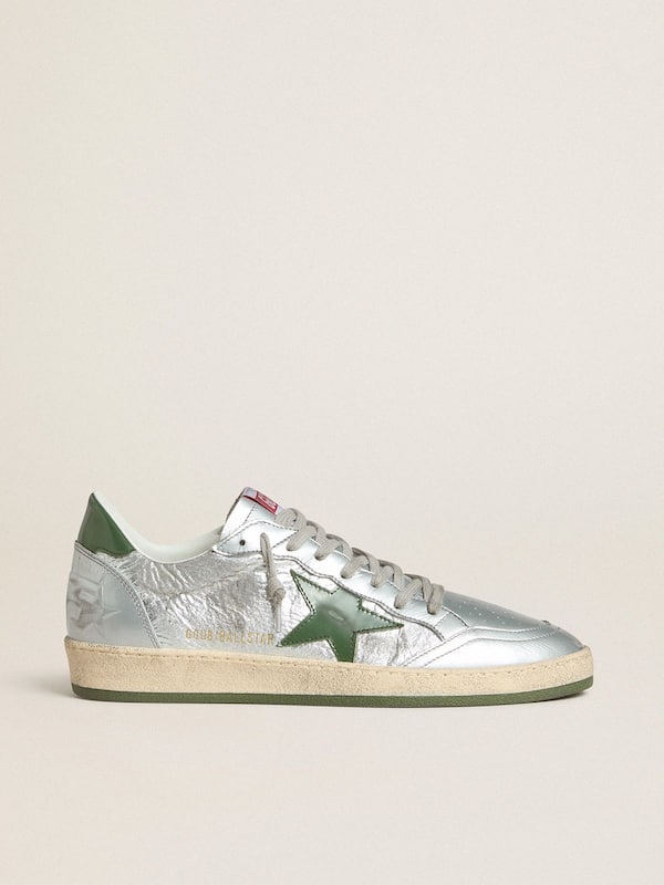 Golden Goose - Men's Ball Star in silver nylon with green leather star and heel tab in 