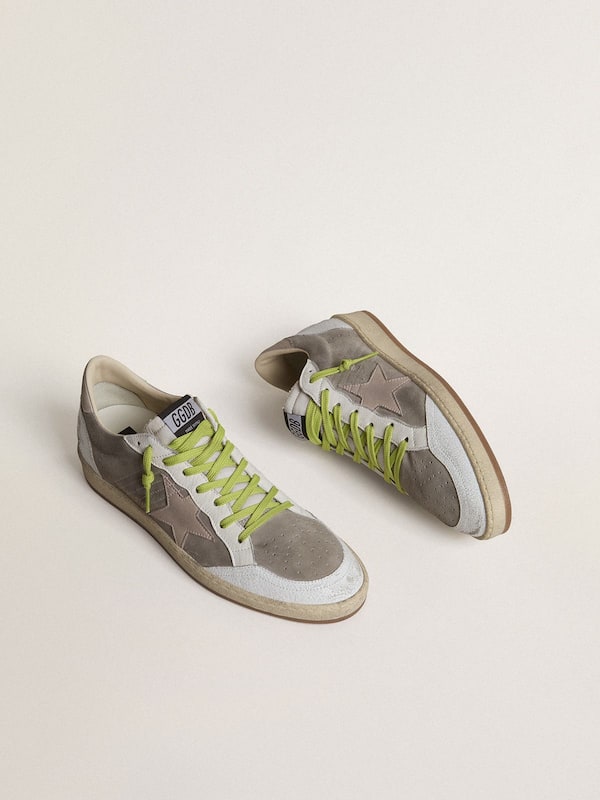 Golden Goose - Men’s Ball Star in gray suede with old rose suede star and beige leather heel tab  in 