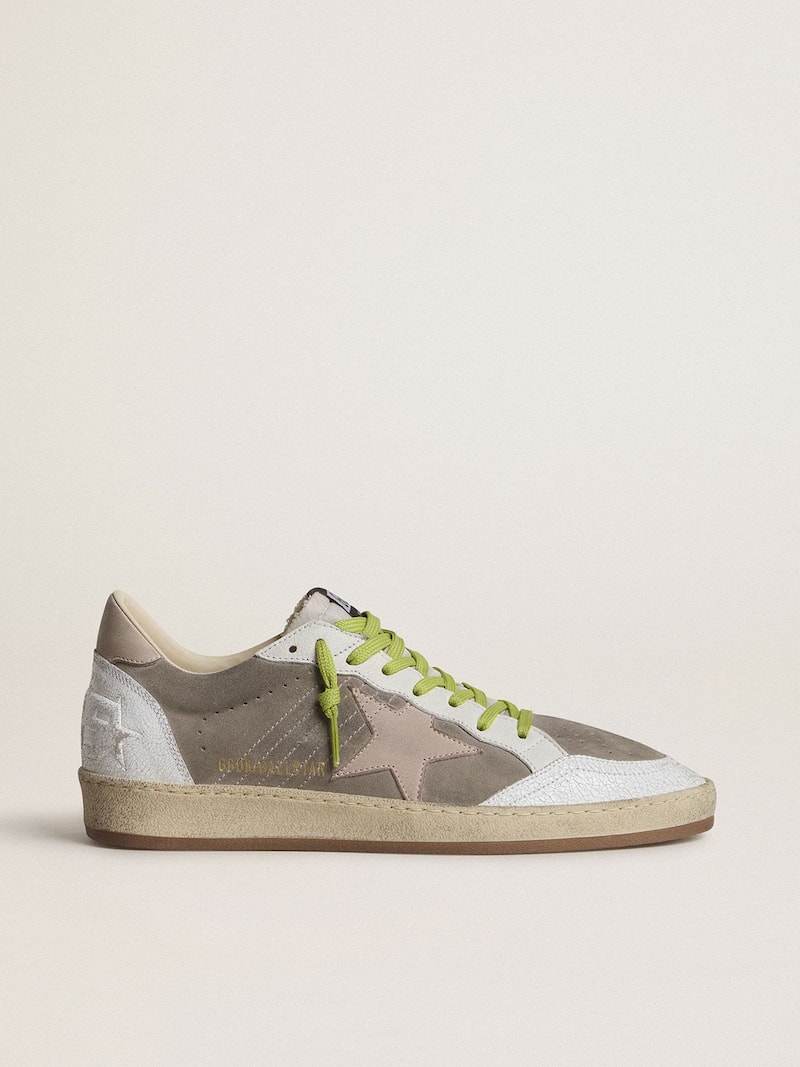 Ball Star pour homme en cuir velours gris avec étoile en cuir velours vieux rose et contrefort en cuir beige 