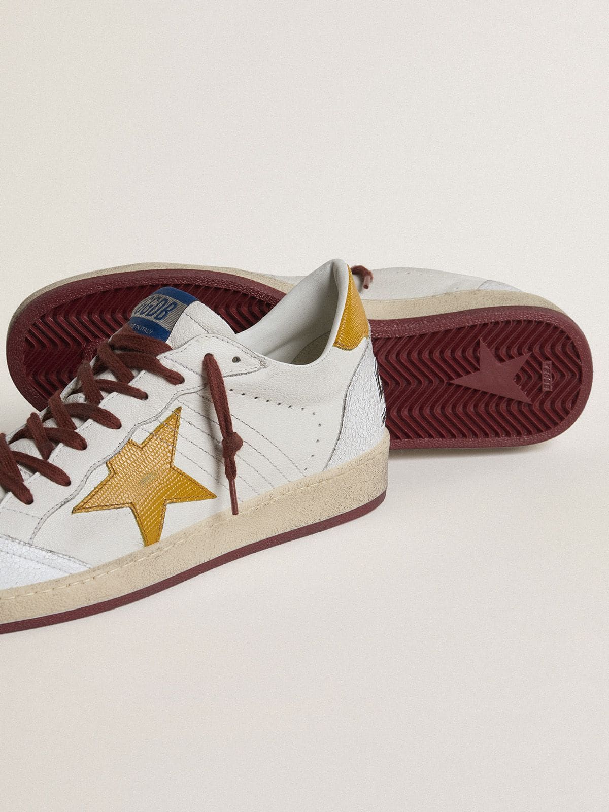 Golden Goose - Men's Ball Star in white nappa leather with yellow animal-print leather star and heel tab in 