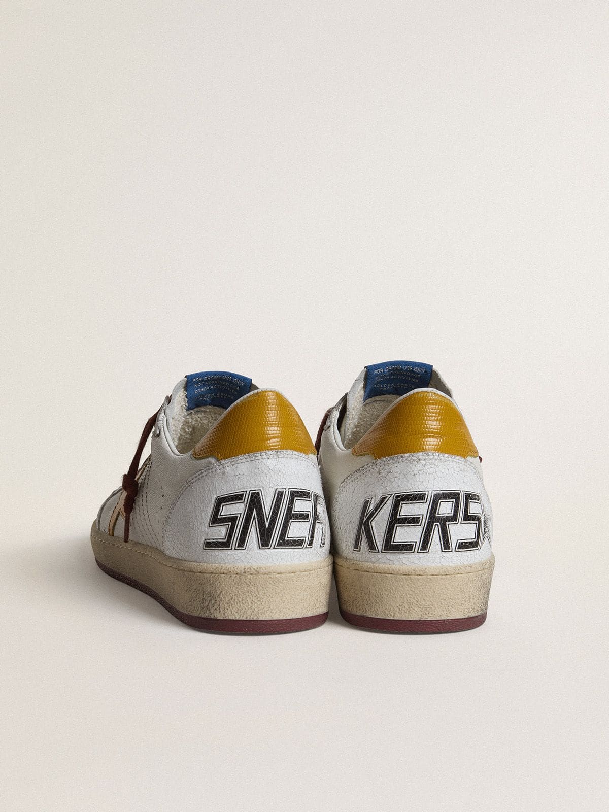 Golden Goose - Men's Ball Star in white nappa leather with yellow animal-print leather star and heel tab in 