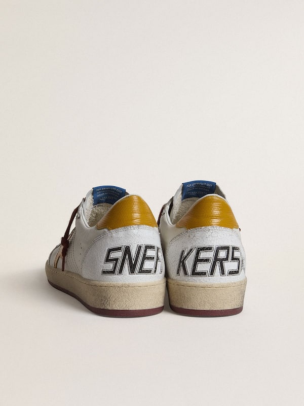 Golden Goose - Men's Ball Star in white nappa leather with yellow animal-print leather star and heel tab in 