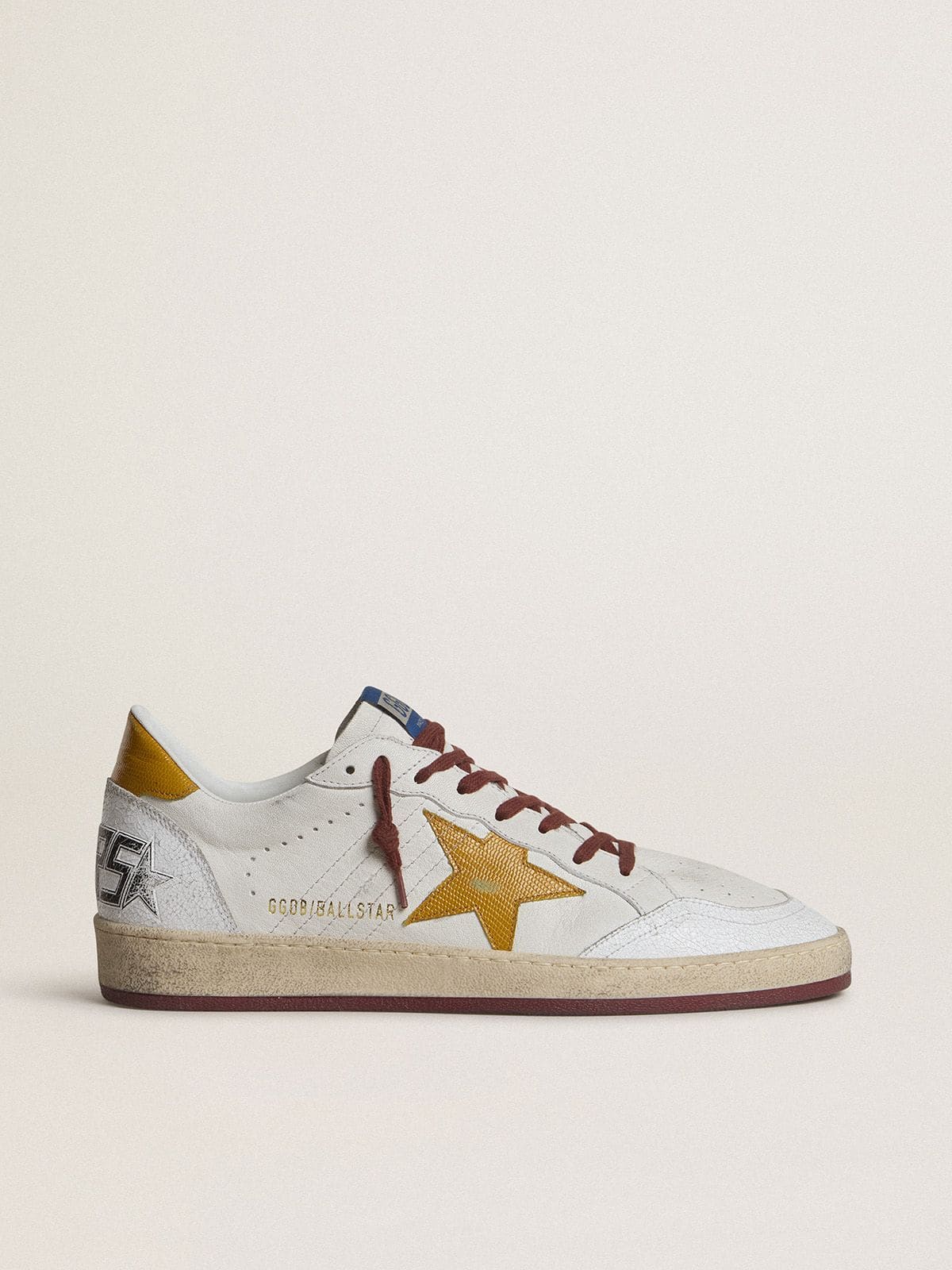 Golden Goose - Men's Ball Star in white nappa leather with yellow animal-print leather star and heel tab in 