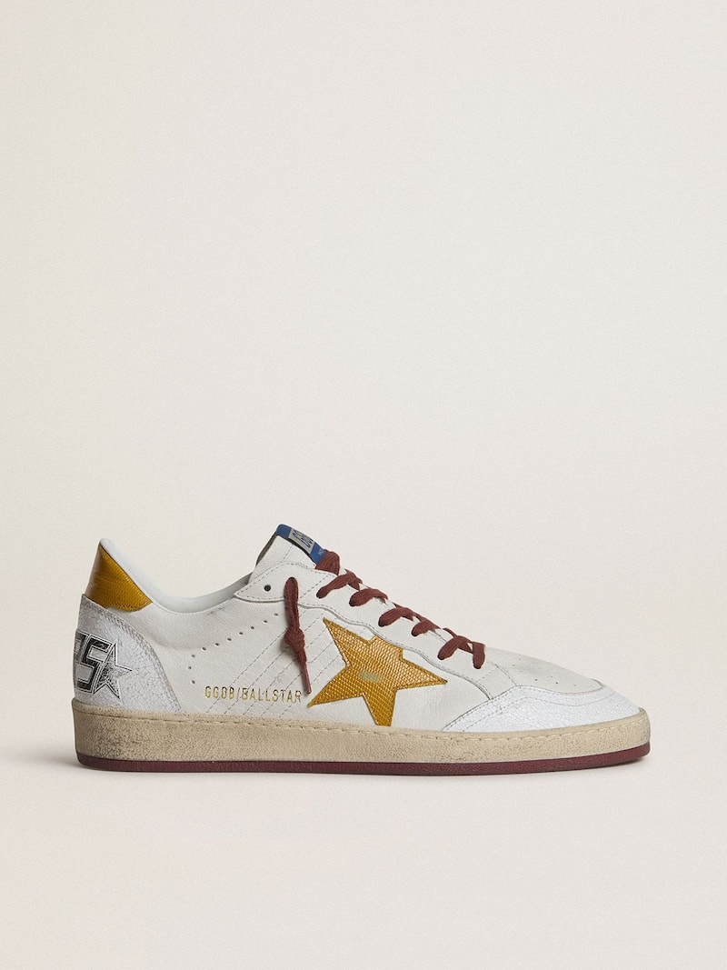 Ball Star Uomo in nappa bianca con stella e talloncino in pelle gialla con motivo animalier