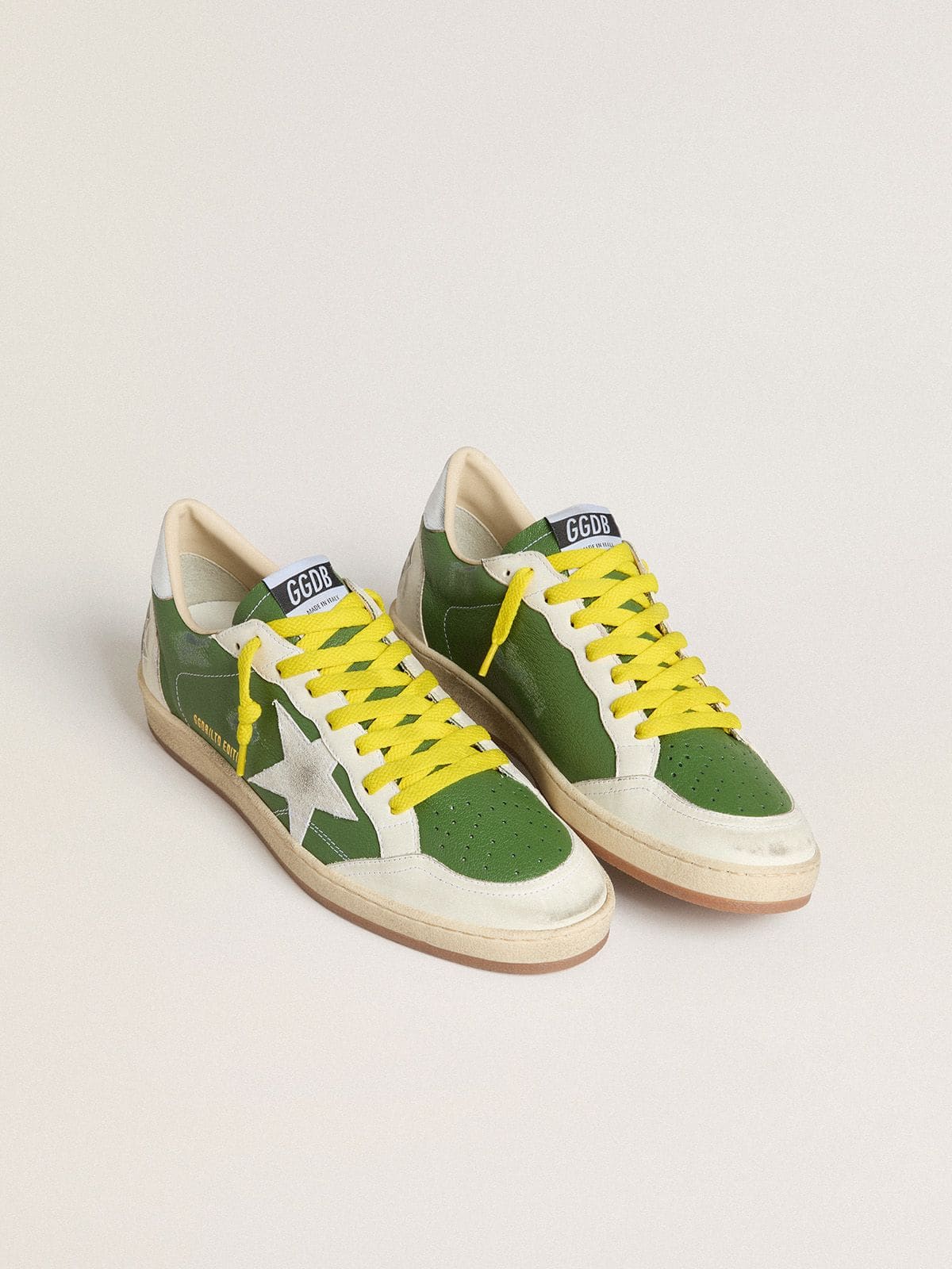 Golden Goose - Ball Star LTD in green nappa leather with white suede star and metallic silver leather heel tab in 
