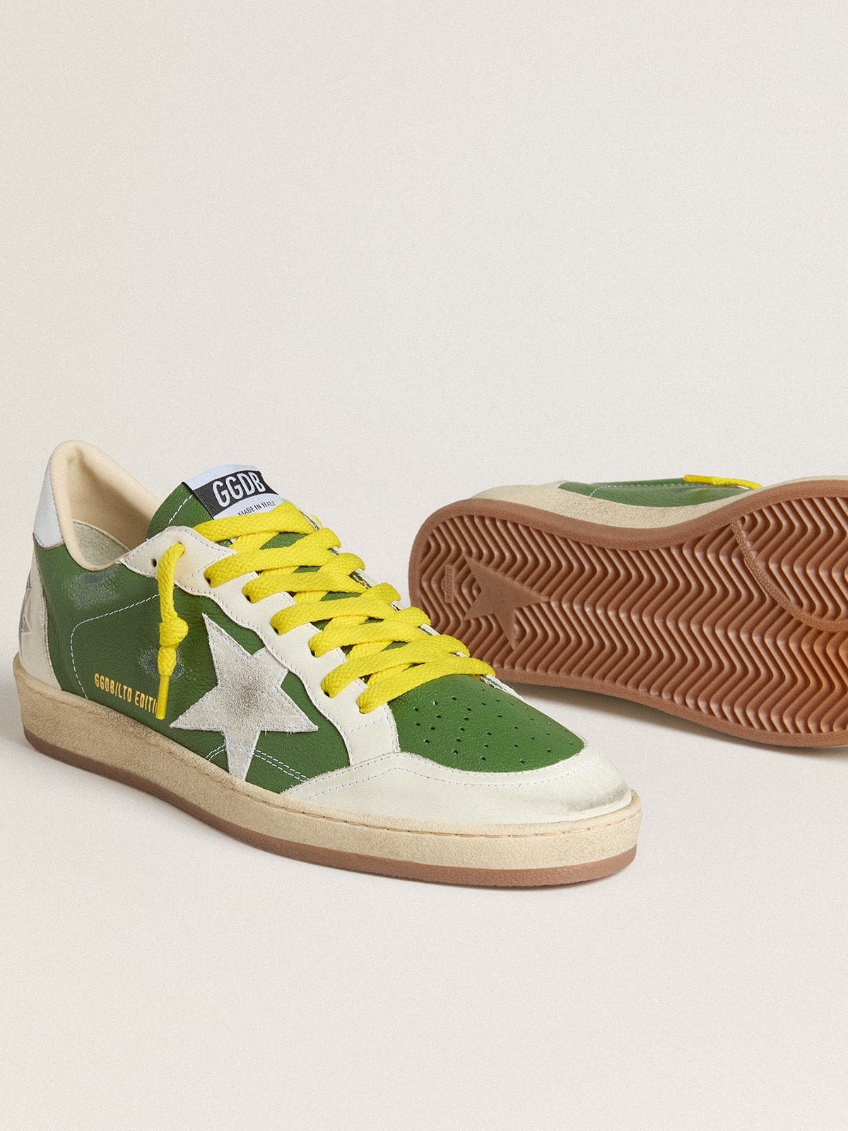 Golden Goose - Ball Star LTD in green nappa leather with white suede star and metallic silver leather heel tab in 