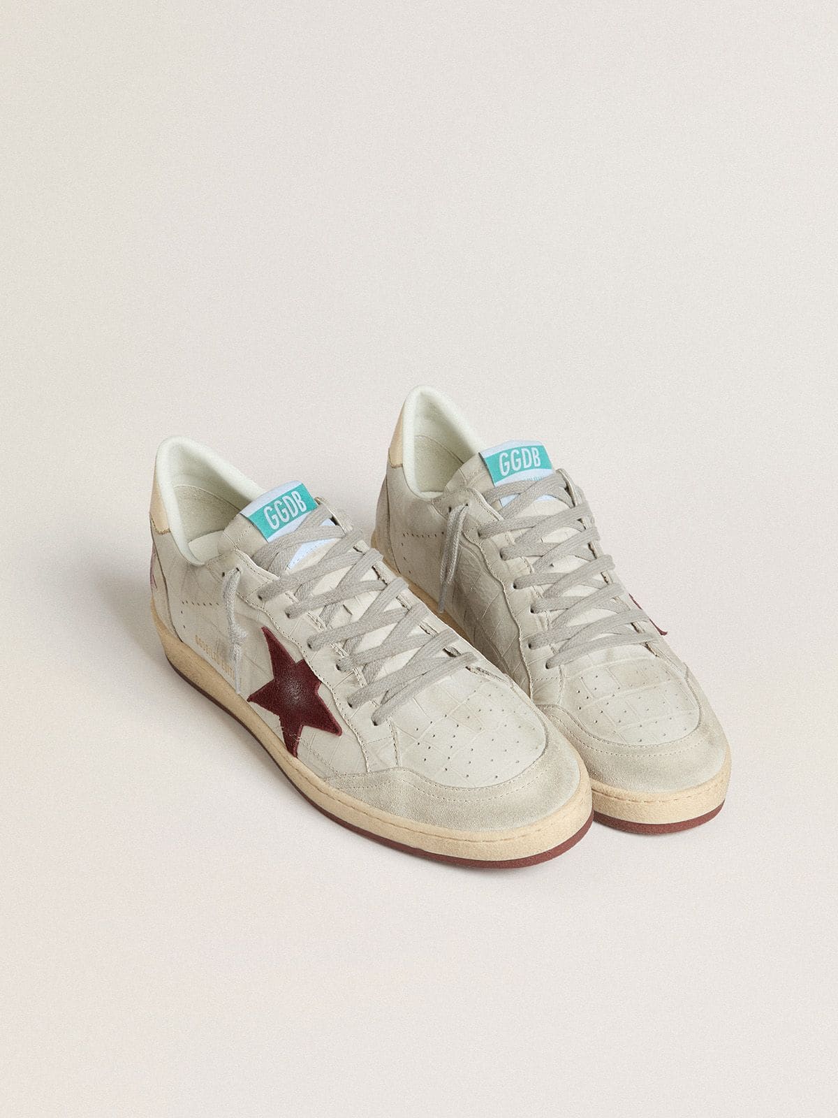 Golden Goose - Men's Ball Star in crocodile-print nubuck with burgundy suede star in 