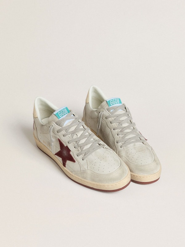 Golden Goose - Men's Ball Star in crocodile-print nubuck with burgundy suede star in 