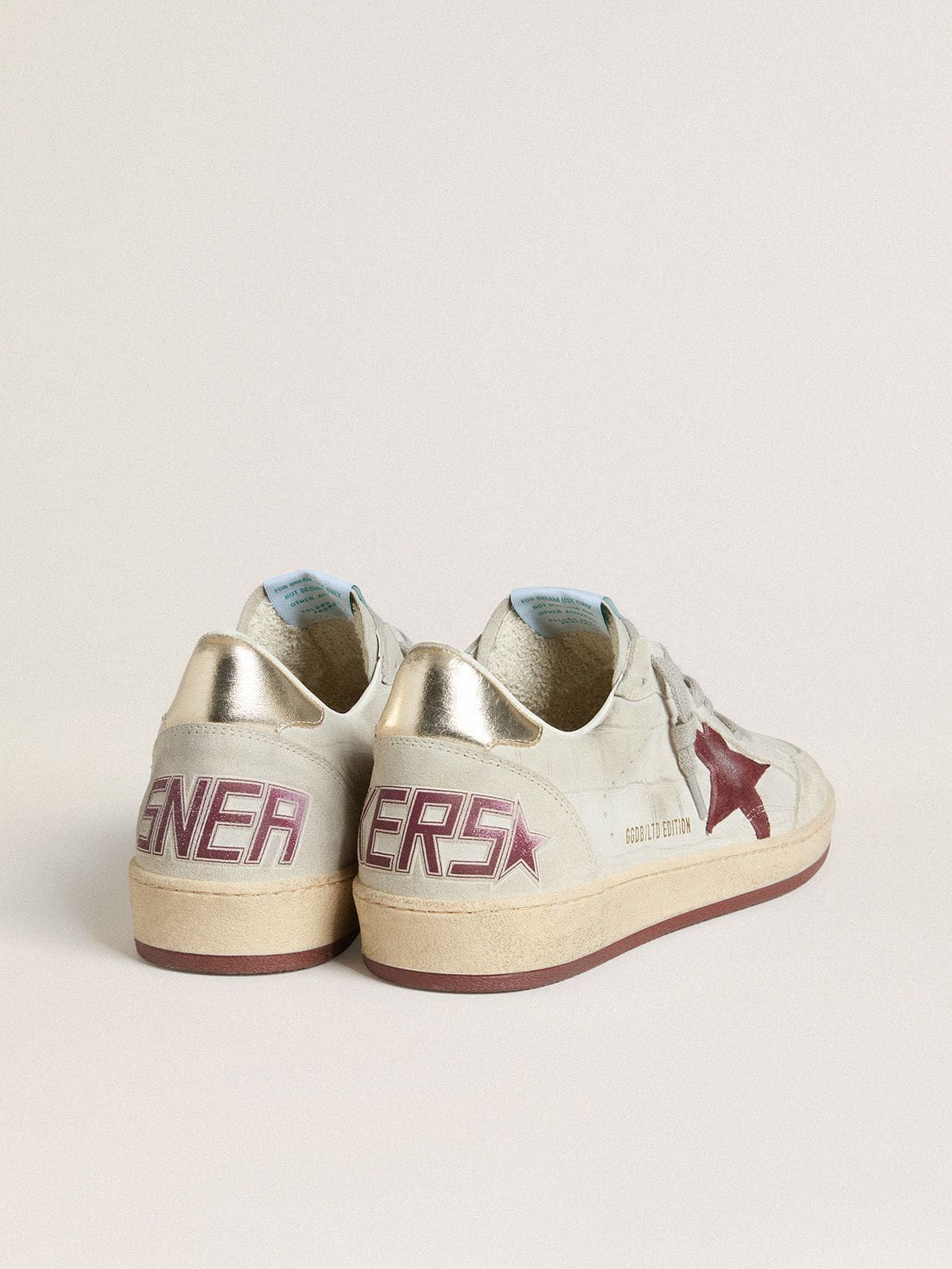 Golden Goose - Men's Ball Star in crocodile-print nubuck with burgundy suede star in 