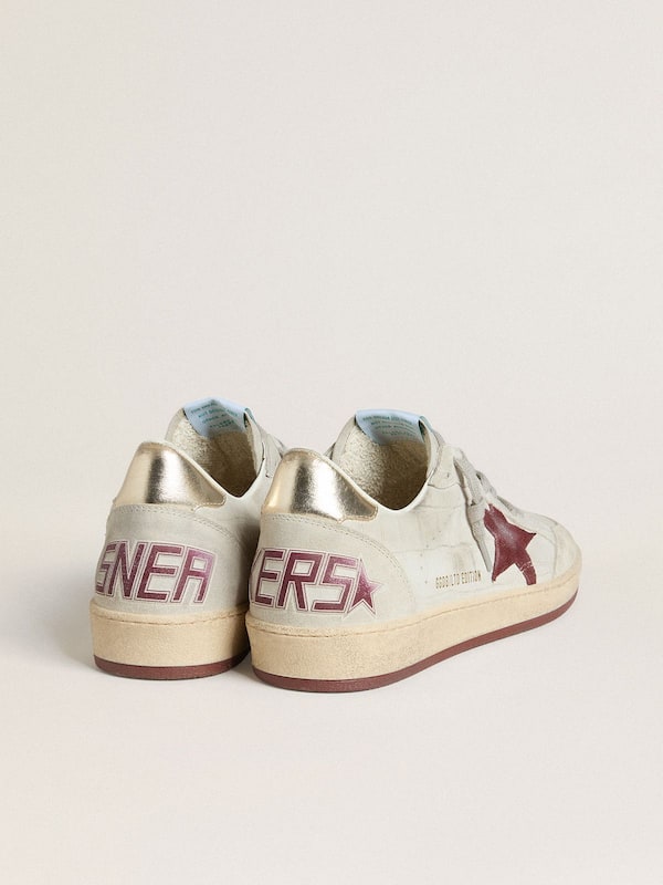 Golden Goose - Men's Ball Star in crocodile-print nubuck with burgundy suede star in 
