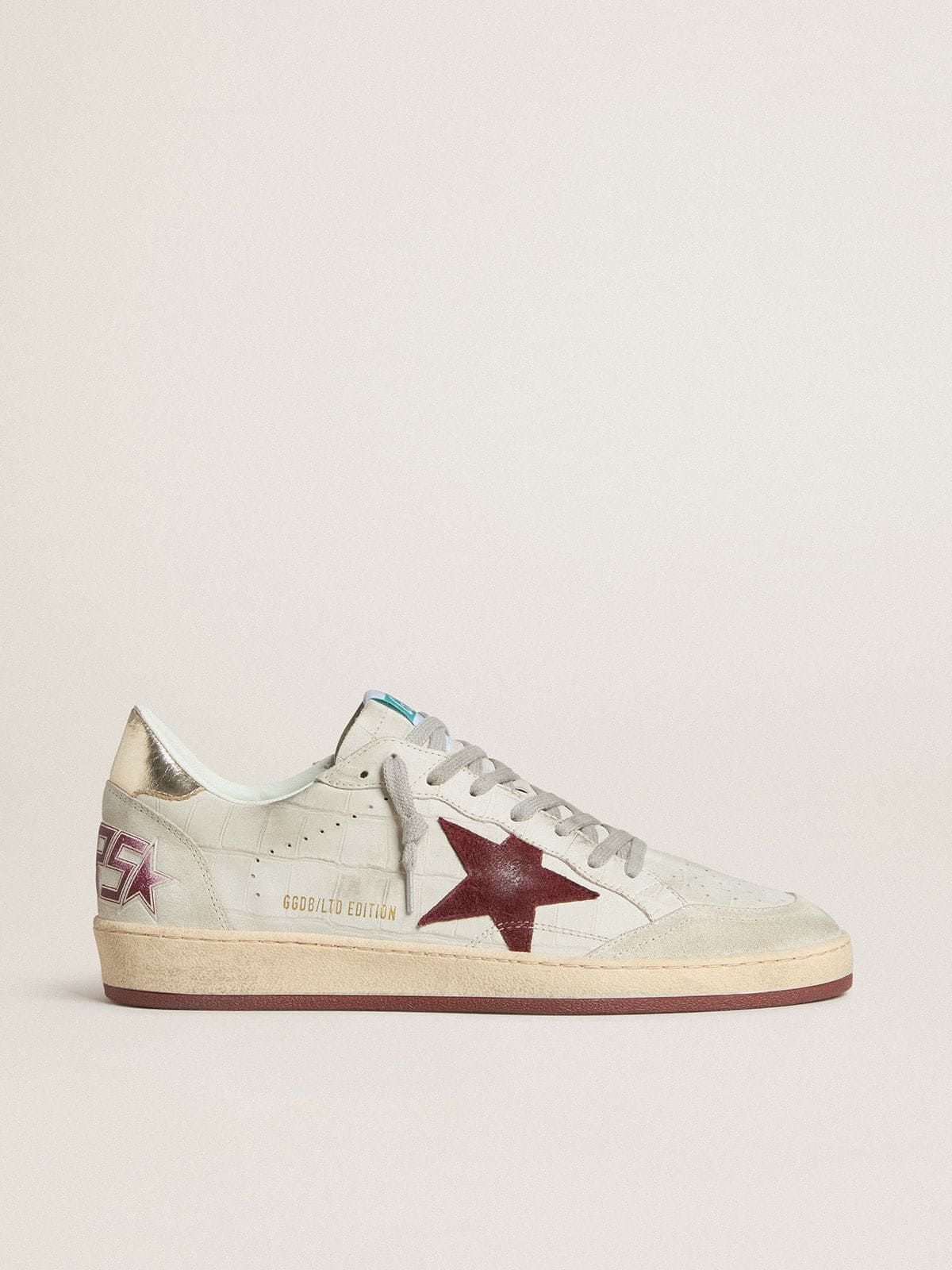 Golden Goose - Men's Ball Star in crocodile-print nubuck with burgundy suede star in 