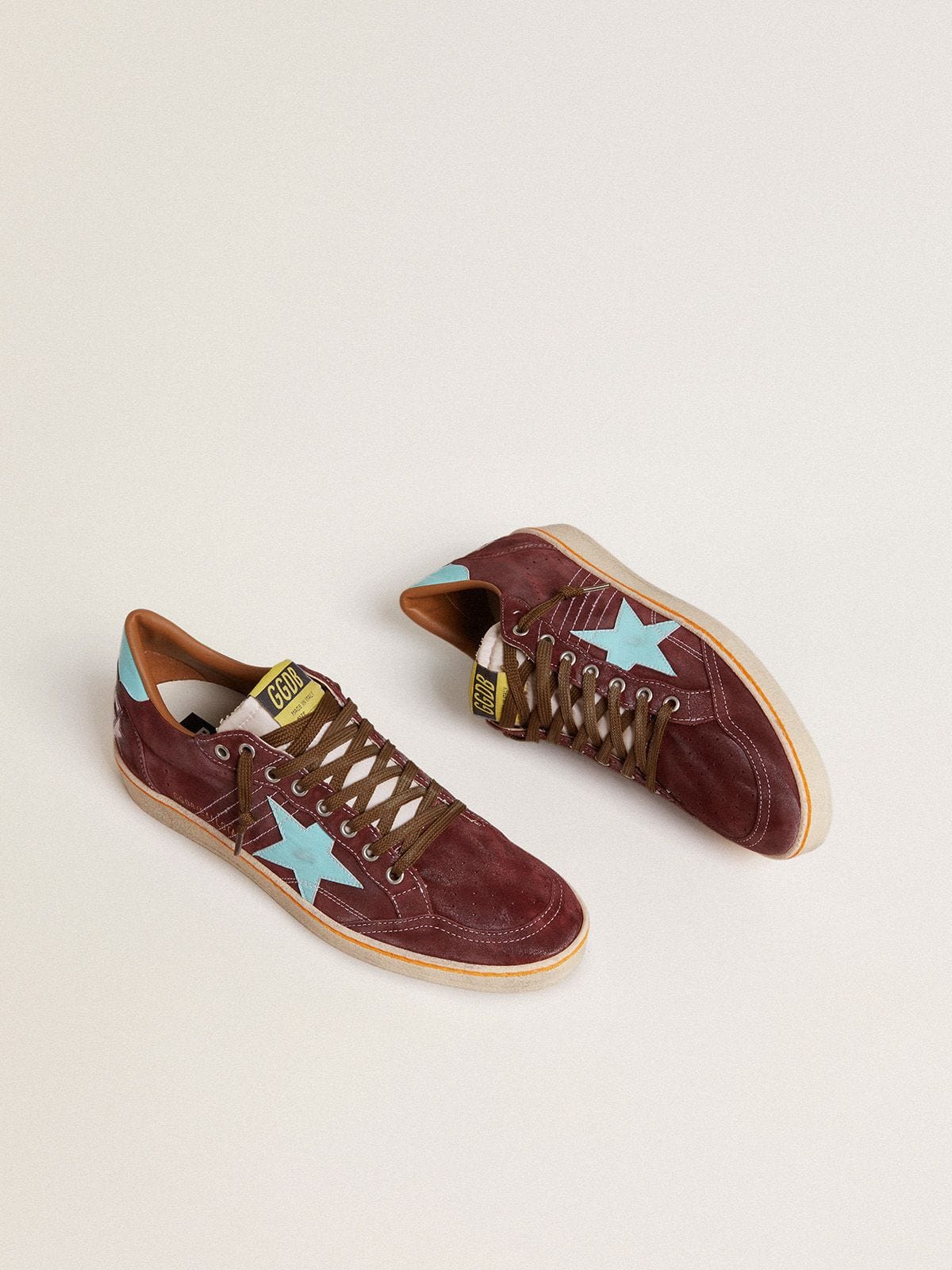 Golden Goose - Men’s Ball Star in dark red suede with light blue star and heel tab in 