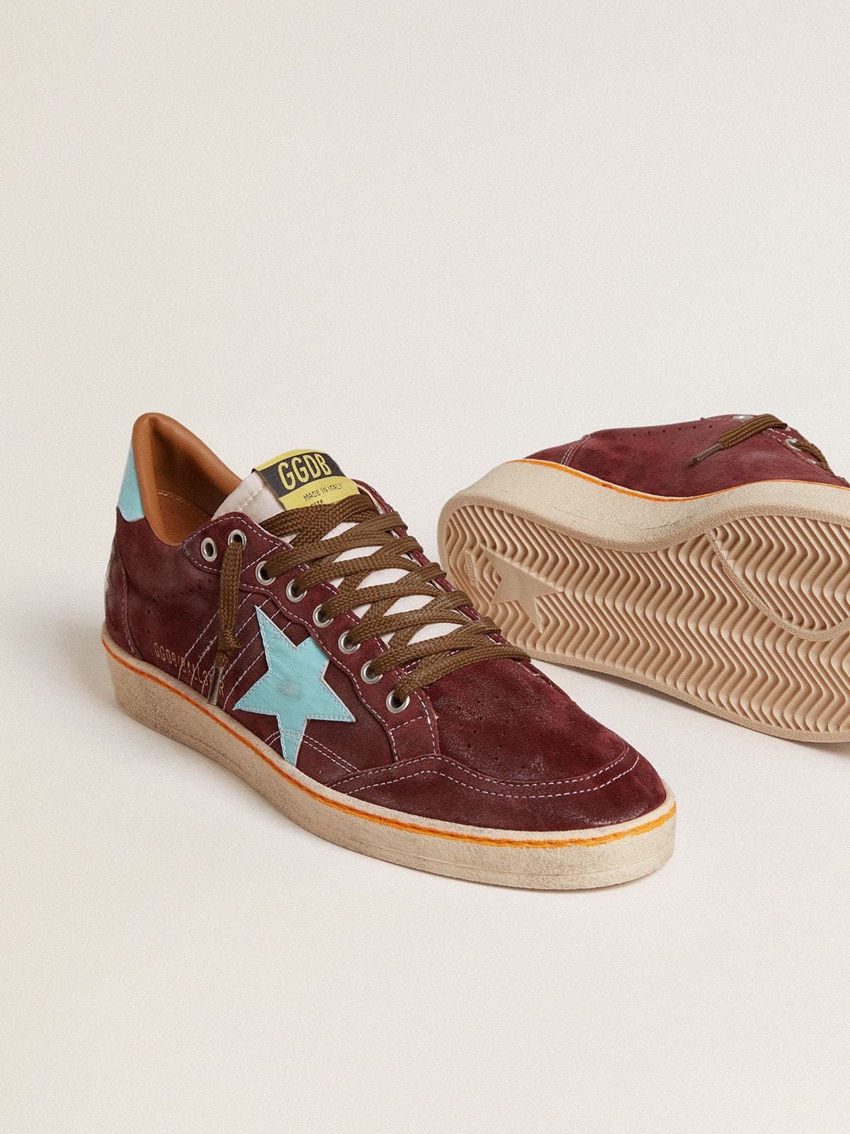 Golden Goose - Men’s Ball Star in dark red suede with light blue star and heel tab in 