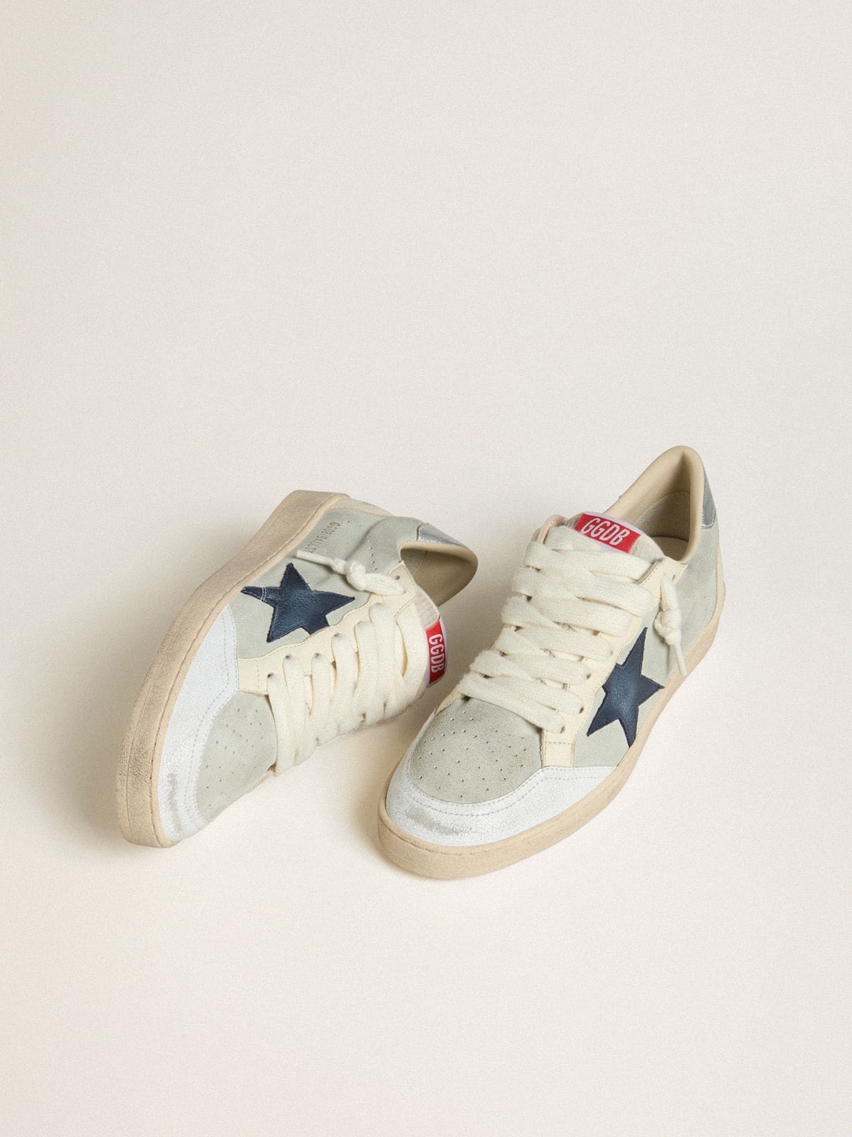 Golden Goose - Men's Ball Star in gray suede with blue nubuck star and laminated leather heel tab in 