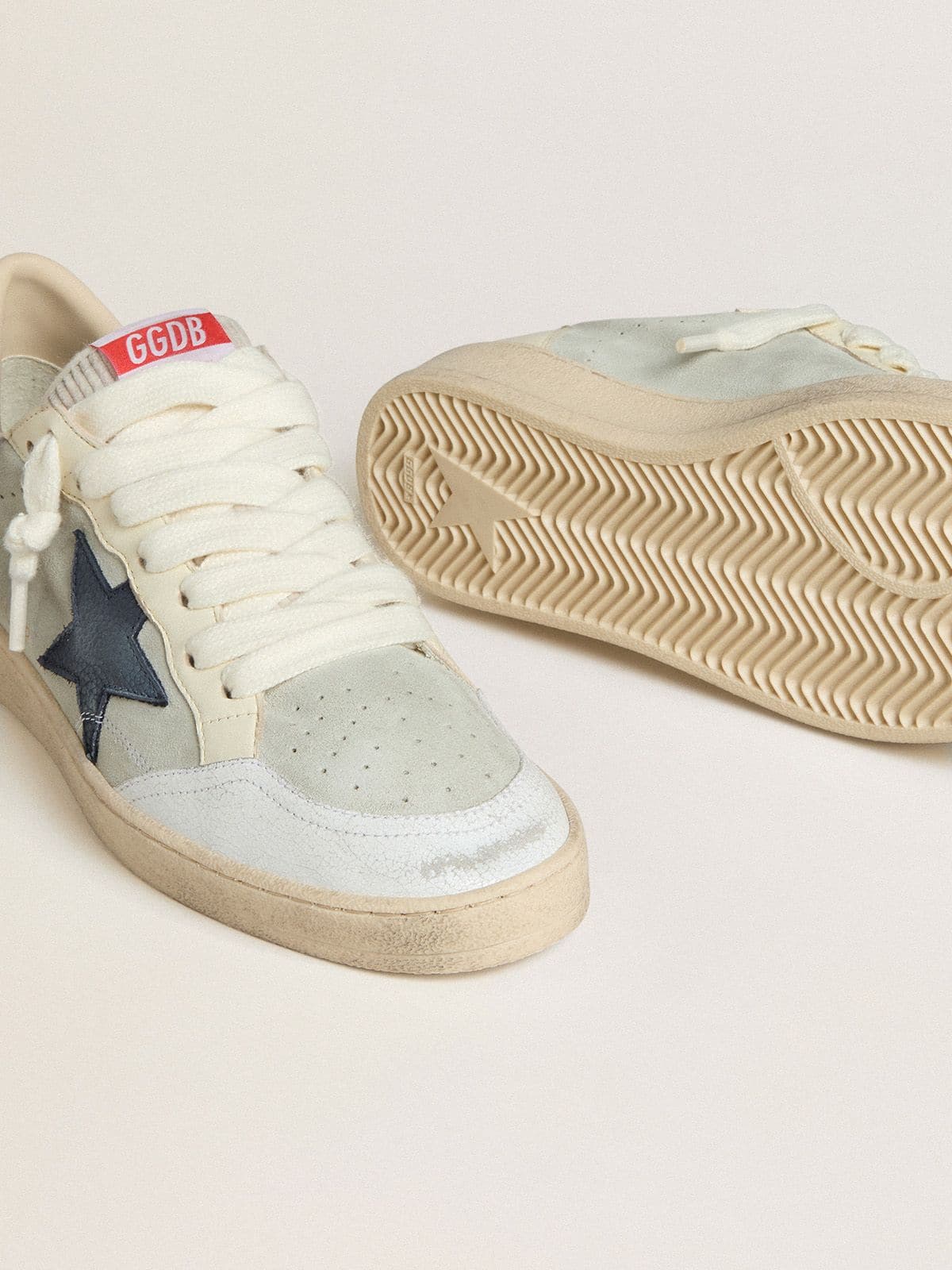 Golden Goose - Men's Ball Star in gray suede with blue nubuck star and laminated leather heel tab in 