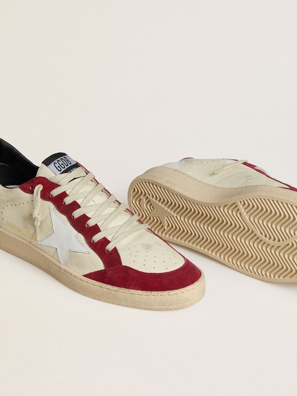 Men&rsquo;s Ball Star LTD in cream nappa with white leather star and red suede inserts