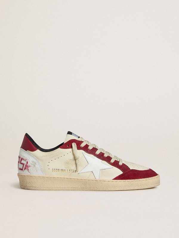 Golden Goose - Men&rsquo;s Ball Star LTD in cream nappa with white leather star and red suede inserts in 