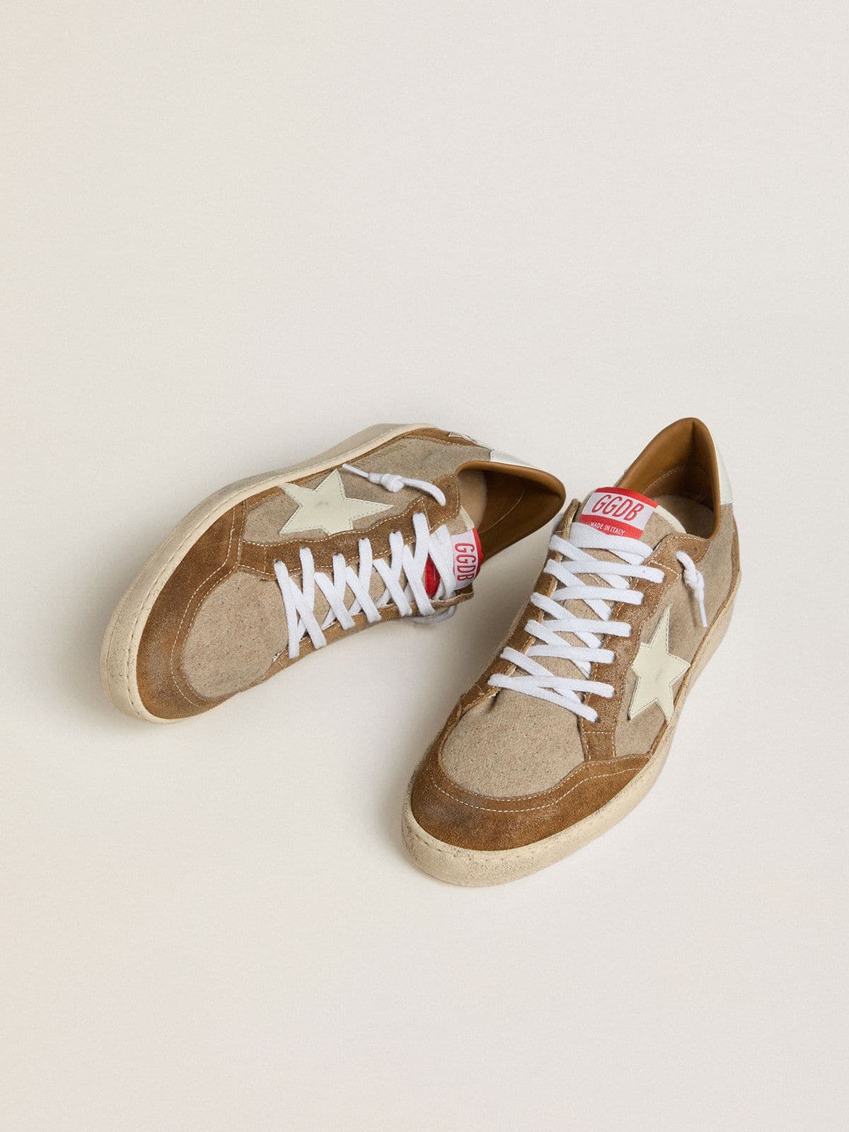 Golden Goose - Men's Ball Star in wool with cream leather star and brown waxed leather inserts in 