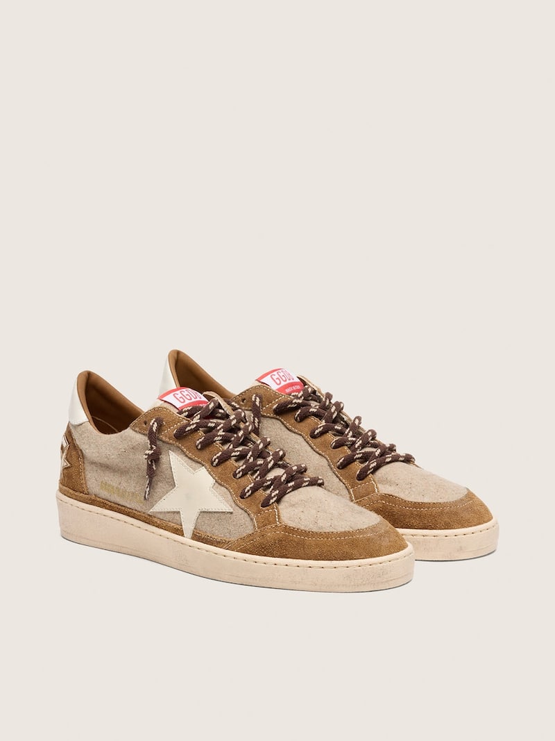 Golden Goose - Ball Star Herren aus Wolle mit Lederstern in Creme und braunen Wachsledereins&auml;tzen in 