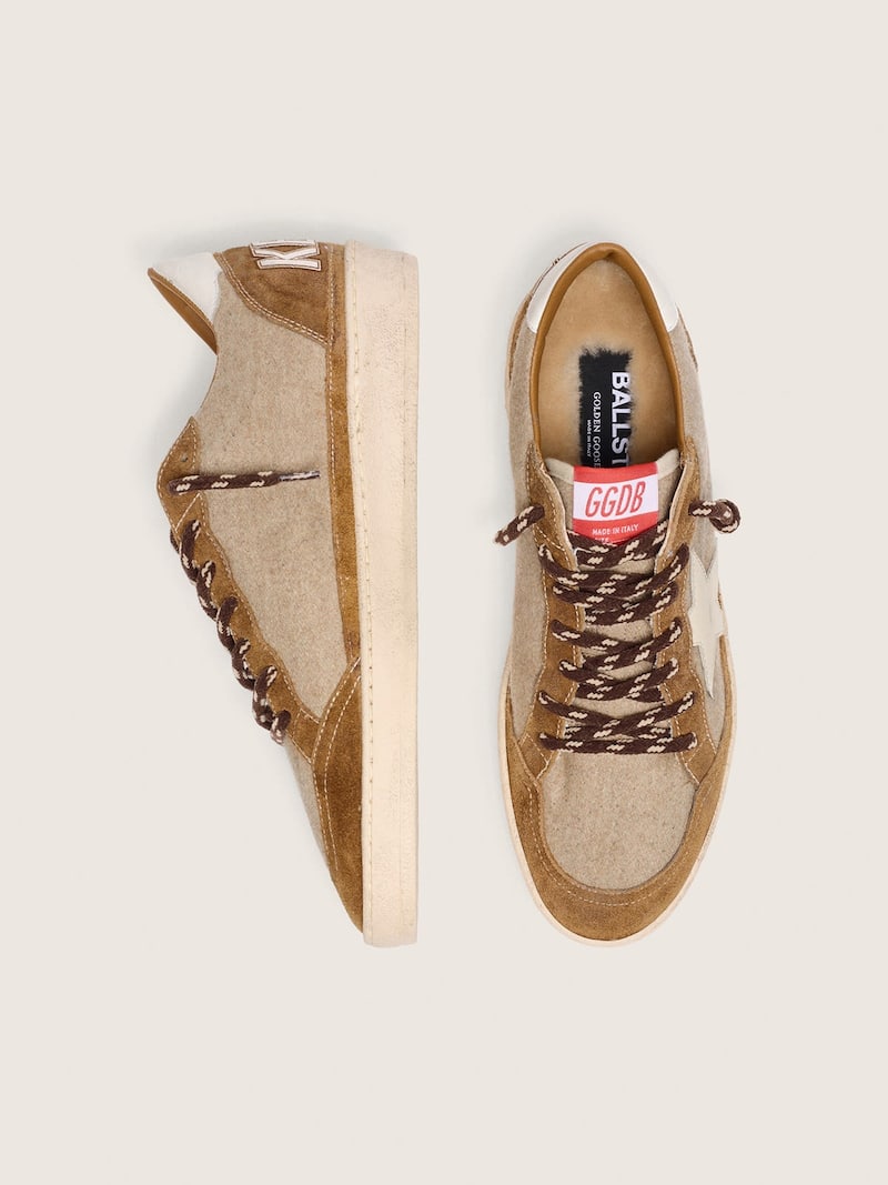 Golden Goose - Ball Star Herren aus Wolle mit Lederstern in Creme und braunen Wachsledereins&auml;tzen in 