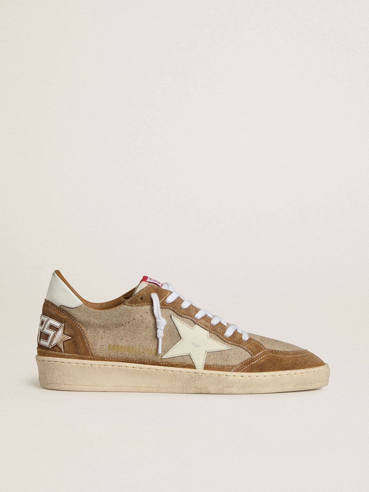 Golden Goose - Men's Ball Star in wool with cream leather star and brown waxed leather inserts in 