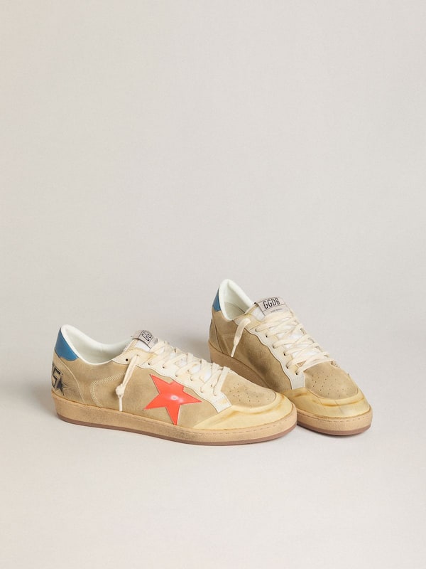 Men's Ball Star in beige suede with coral leather star and blue nappa heel tab