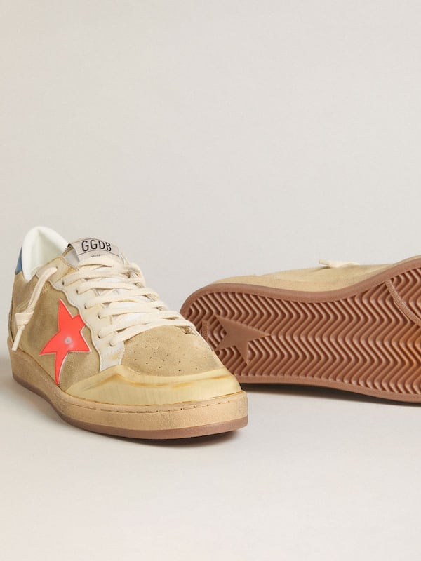Men's Ball Star in beige suede with coral leather star and blue nappa heel tab