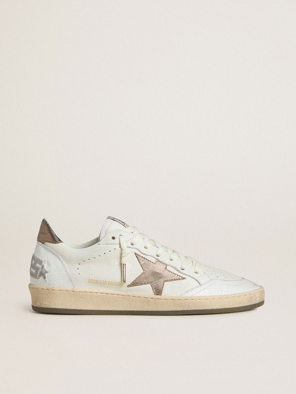 Golden Goose - Men's Ball Star in white nappa leather with bronze-colored laminated leather star and heel tab in 
