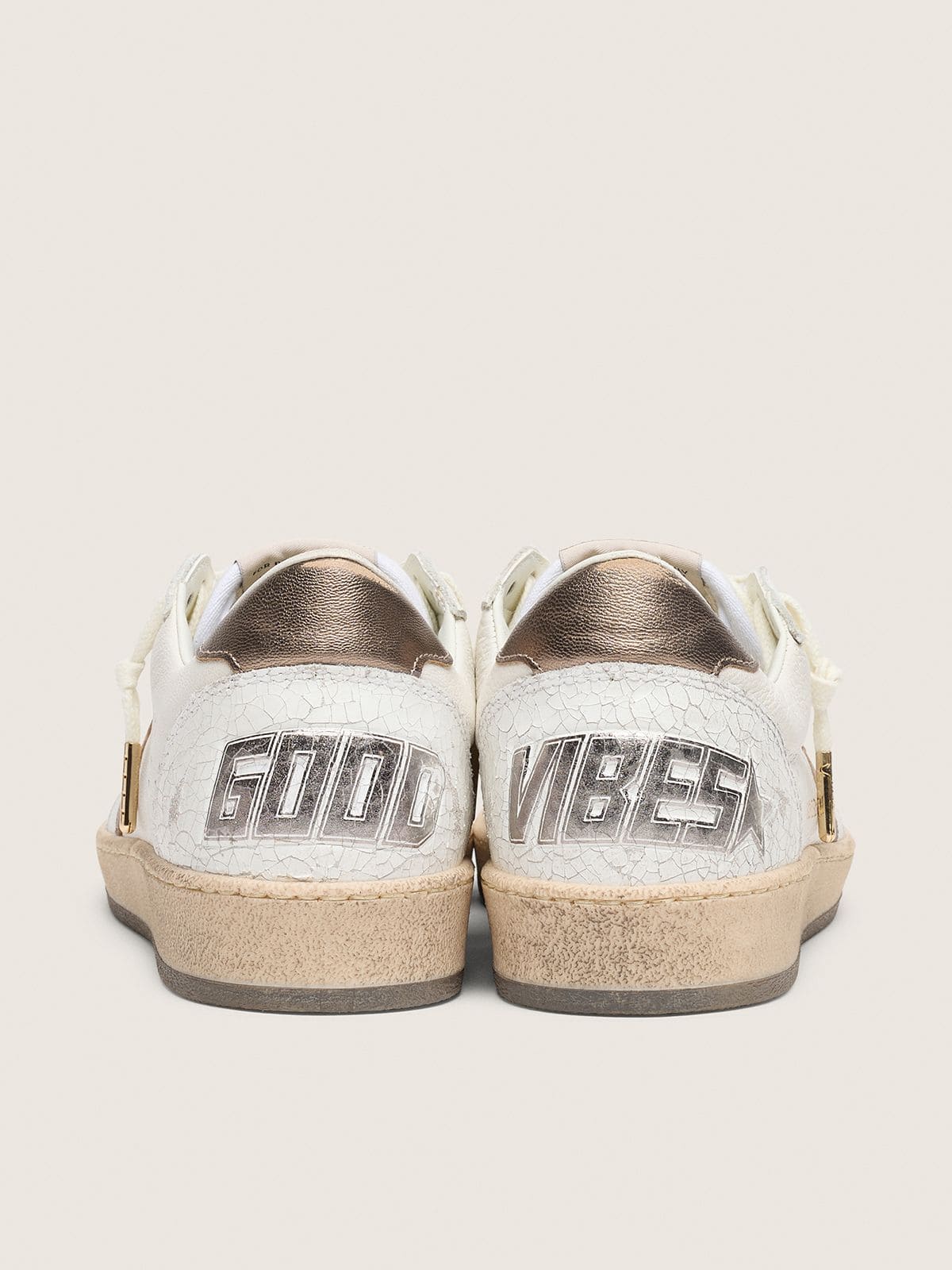 Golden Goose - Men's Ball Star in white nappa leather with bronze-colored laminated leather star and heel tab in 
