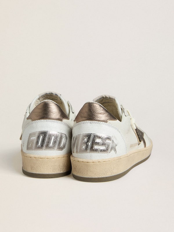 Golden Goose - Men's Ball Star in white nappa leather with bronze-colored laminated leather star and heel tab in 