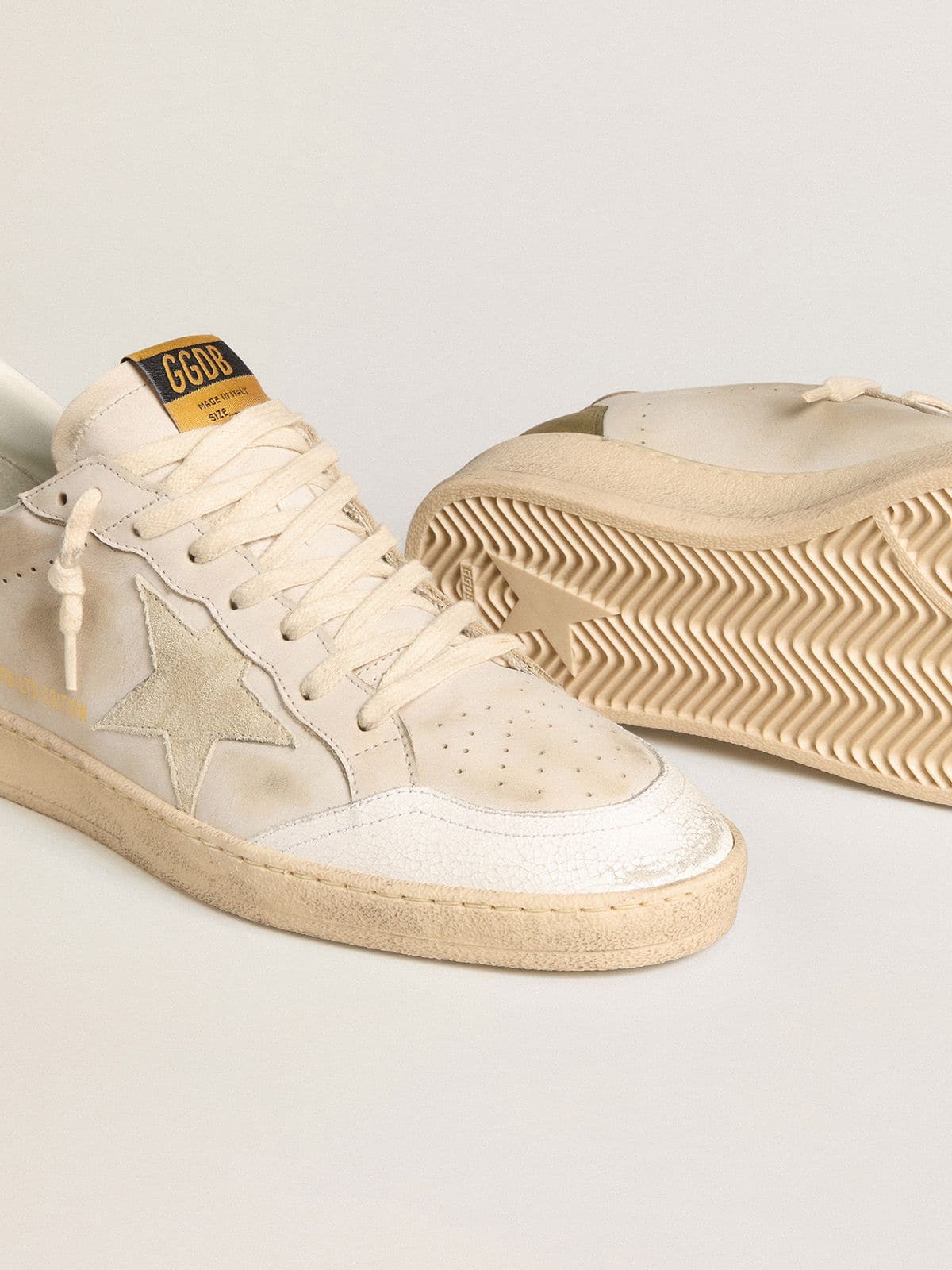 Golden Goose - Men's Ball Star LTD with beige suede star and platinum laminated leather heel tab in 