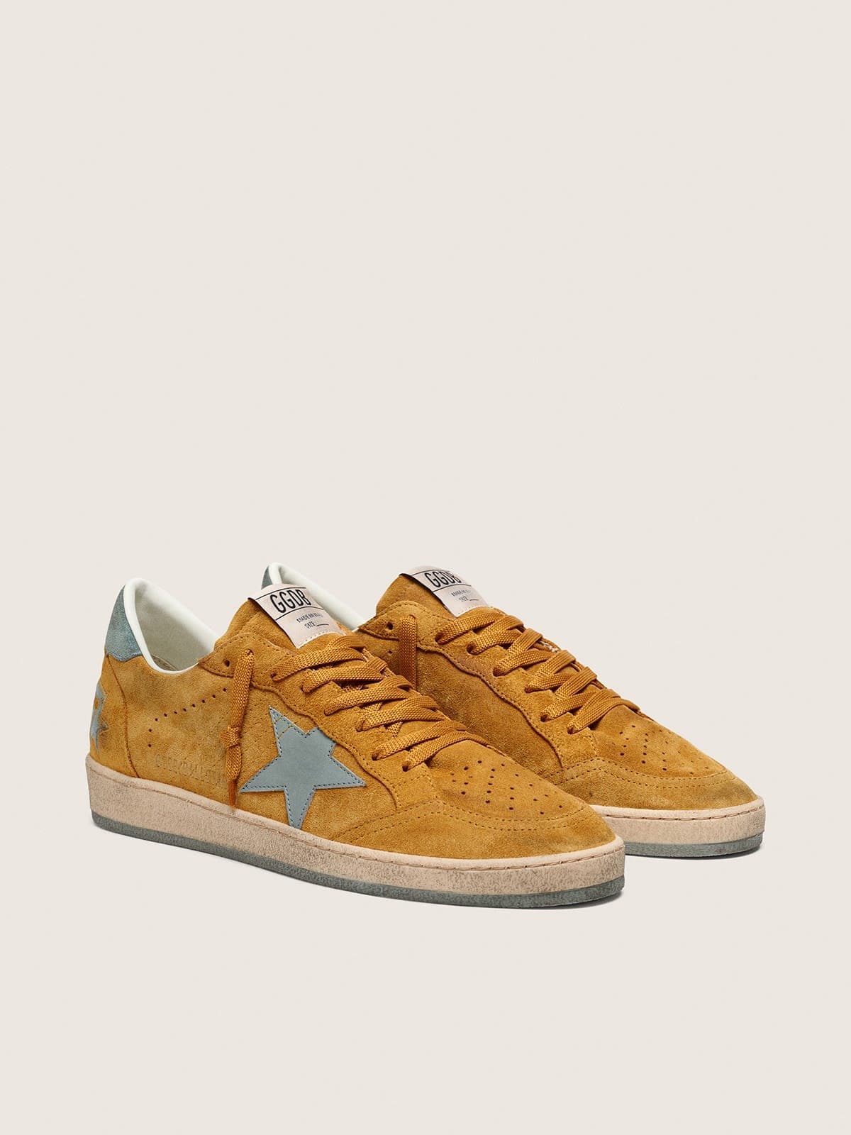 Golden Goose - Men's Ball Star in ocher suede with leather star and light blue suede heel tab in 