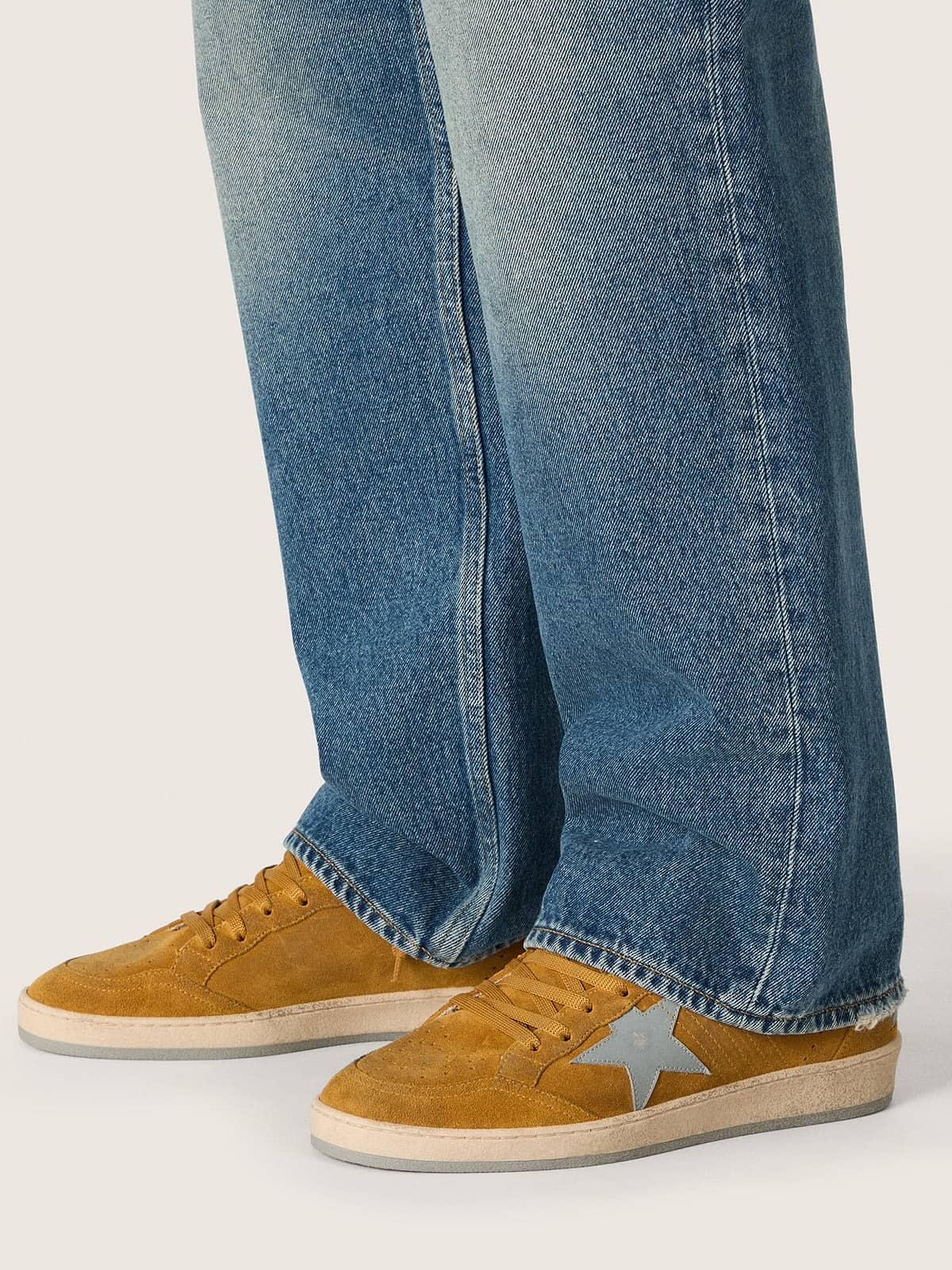 Golden Goose - Men's Ball Star in ocher suede with leather star and light blue suede heel tab in 