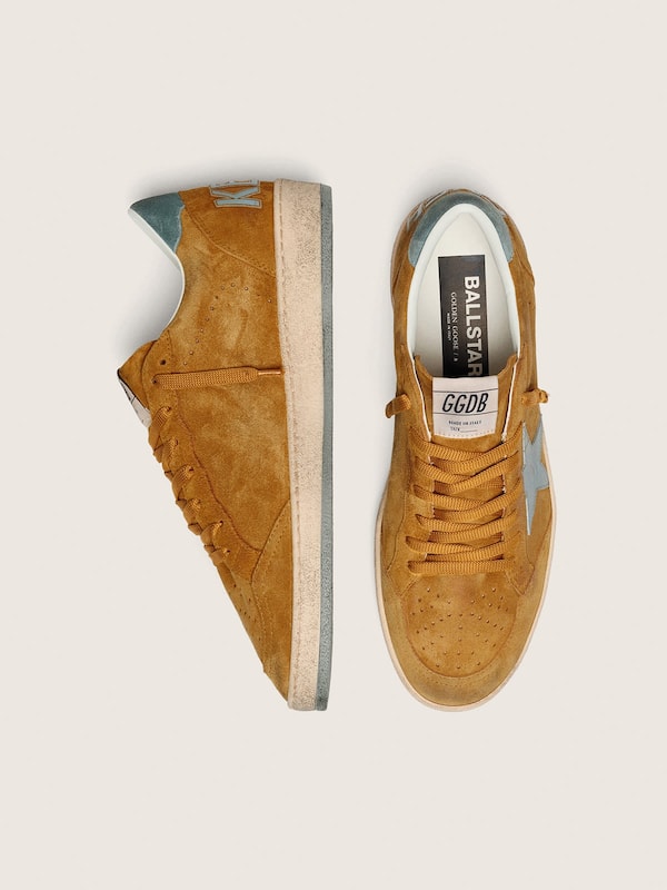 Golden Goose - Men's Ball Star in ocher suede with leather star and light blue suede heel tab in 