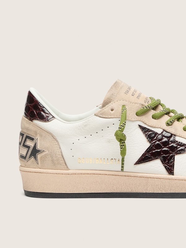 Golden Goose - Men's Ball Star in white leather with burgundy croc-effect star in 